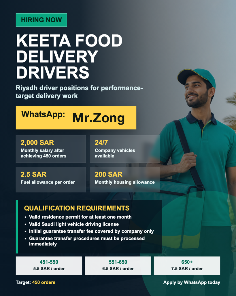 AI 生成的英文 Keeta 外卖骑手招聘海报